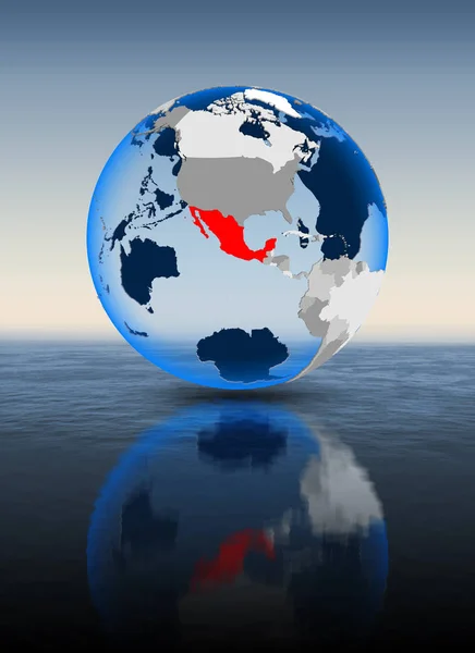 Mexico In red on globe floating in water. 3D illustration.