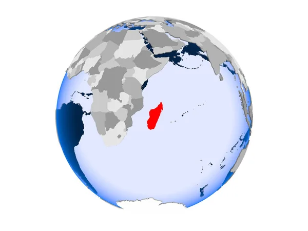 Madagascar Highlighted Red Political Globe Transparent Oceans Illustration Isolated White — Stock Photo, Image