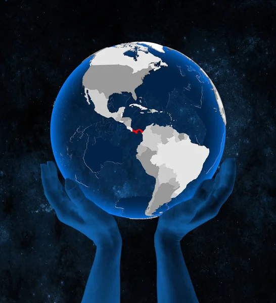 Panama Doorschijnende Blauwe Wereldbol Gehouden Handen Ruimte Illustratie — Stockfoto