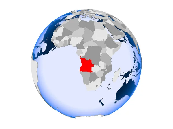 Angola Gemarkeerd Het Rood Politieke Wereldbol Met Transparante Oceanen Illustratie — Stockfoto