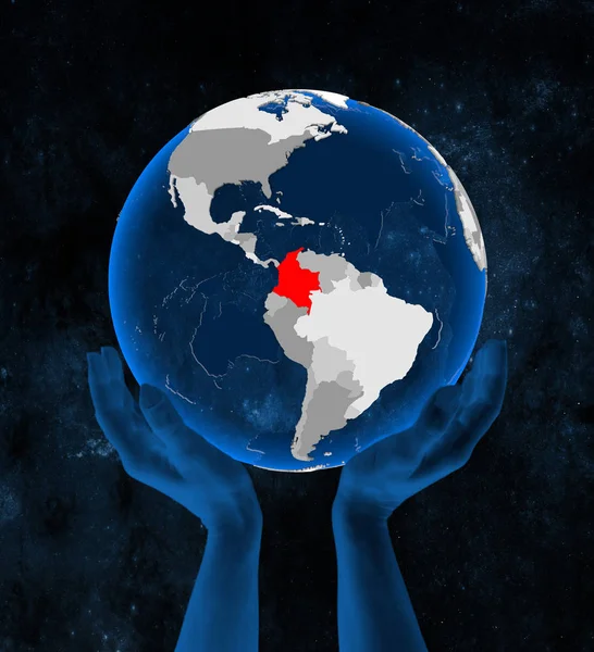 Colombia Genomskinlig Blå Världen Höll Händer Rymden Illustration — Stockfoto