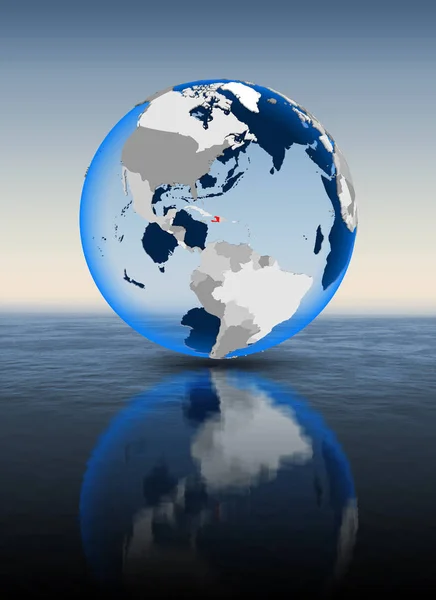 Haiti In red on globe floating in water. 3D illustration.