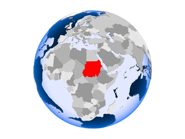 Súdán Zvýrazněny Červeně Politické Globe Transparentní Oceány Ilustrace Izolované Bílém — Stock fotografie