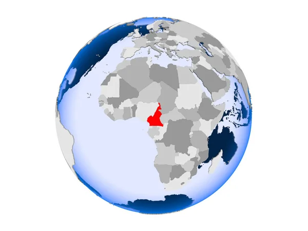 카메룬은 바다와 세계에 빨간색으로 됩니다 배경에 — 스톡 사진