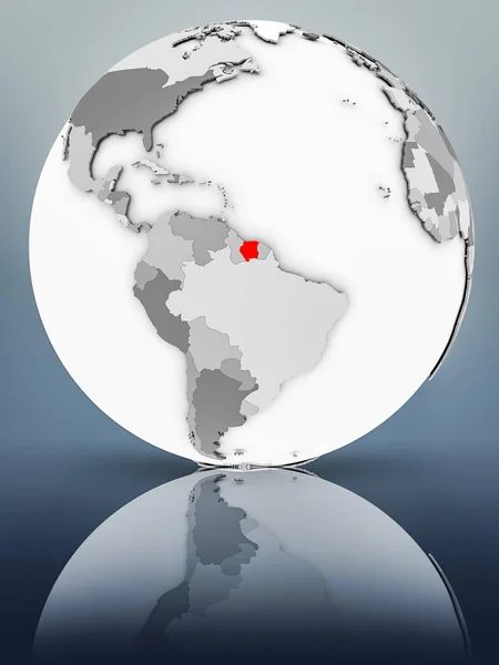 Suriname Auf Einem Einfachen Grauen Globus Auf Glänzender Oberfläche Illustration — Stockfoto