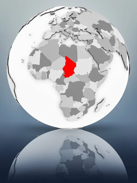 Tsjaad Eenvoudige Grijze Wereldbol Glimmend Oppervlak Illustratie — Stockfoto