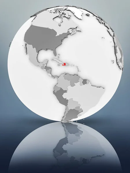 Haiti on simple gray globe on shiny surface. 3D illustration.