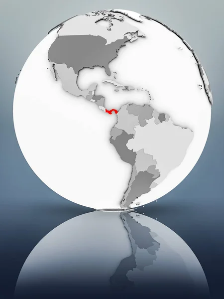 Panama on simple gray globe on shiny surface. 3D illustration.