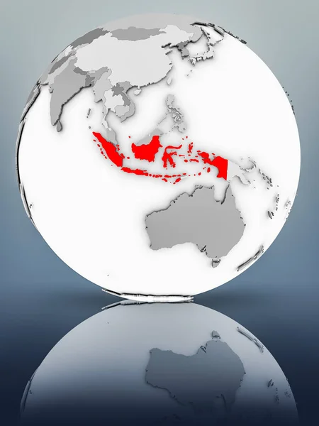 Indonesia Sobre Globo Simple Gris Sobre Superficie Brillante Ilustración — Foto de Stock