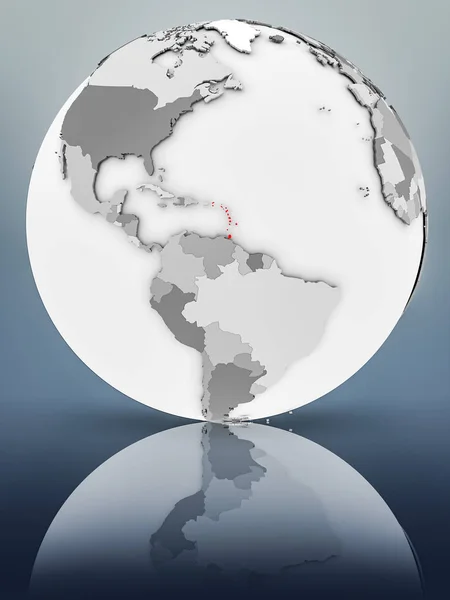 Caribbean on simple gray globe on shiny surface. 3D illustration.