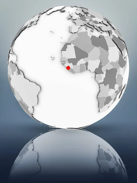 Sierra Leone on simple gray globe on shiny surface. 3D illustration.