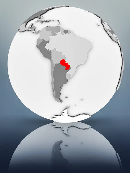 Παραγουάη Στο Απλό Γκρι Globe Στην Γυαλιστερή Επιφάνεια Απεικόνιση — Φωτογραφία Αρχείου