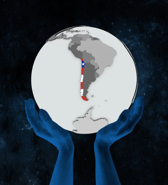 Chilei Zászló Kezében Tér Világon Illusztráció — Stock Fotó