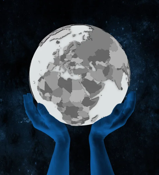 Cyprus Flag Globe Hands Space Illustration — Stock Photo, Image