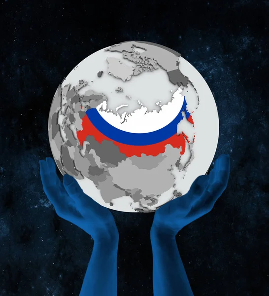 Rússia Com Bandeira Globo Nas Mãos Espaço Ilustração — Fotografia de Stock