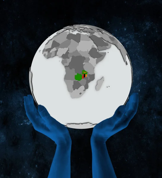 Замбия Флагом Глобусе Руках Космосе Иллюстрация — стоковое фото