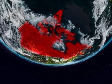 Kanada görünür ülke sınırları ile gece yeryüzünde. 3D çizim. Nasa tarafından döşenmiş bu görüntü unsurları.