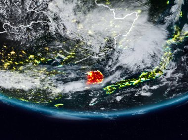 Güney Kore görünür ülke sınırları ile gece yeryüzünde. 3D çizim. Nasa tarafından döşenmiş bu görüntü unsurları.