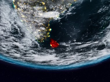 Sri Lanka görünür ülke sınırları ile gece yeryüzünde. 3D çizim. Nasa tarafından döşenmiş bu görüntü unsurları.