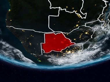 Botsvana görünür ülke sınırları ile gece yeryüzünde. 3D çizim. Nasa tarafından döşenmiş bu görüntü unsurları.