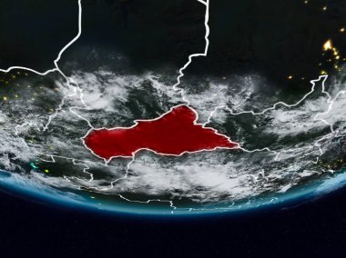 Orta Afrika görünür ülke sınırları ile gece yeryüzünde. 3D çizim. Nasa tarafından döşenmiş bu görüntü unsurları.