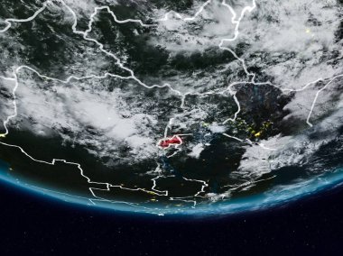 Ruanda görünür ülke sınırları ile gece yeryüzünde. 3D çizim. Nasa tarafından döşenmiş bu görüntü unsurları.