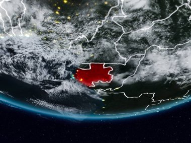 Gabon görünür ülke sınırları ile gece yeryüzünde. 3D çizim. Nasa tarafından döşenmiş bu görüntü unsurları.