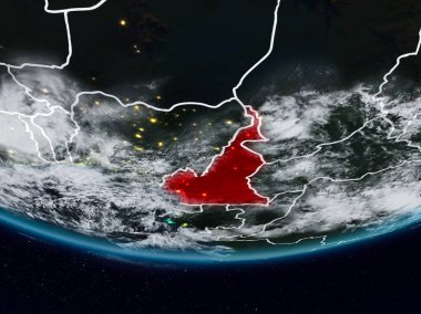 Kamerun görünür ülke sınırları ile gece yeryüzünde. 3D çizim. Nasa tarafından döşenmiş bu görüntü unsurları.