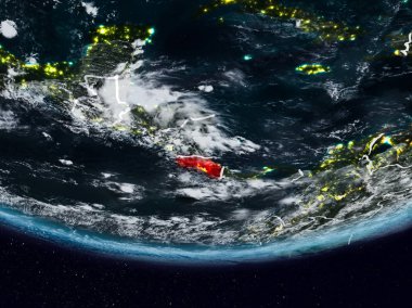 Kosta Rika dünyada görünür ülke sınırları ile gece. 3D çizim. Nasa tarafından döşenmiş bu görüntü unsurları.