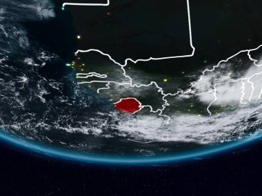 Sierra Leone görünür ülke sınırları ile gece yeryüzünde. 3D çizim. Nasa tarafından döşenmiş bu görüntü unsurları.
