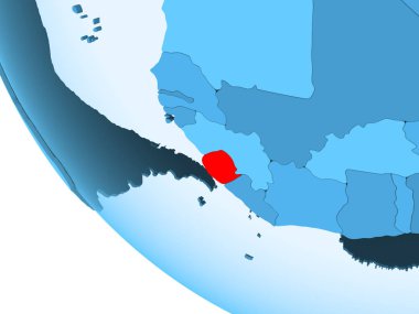 Sierra Leone kırmızı şeffaf okyanuslar ile mavi siyasi dünya üzerinde vurgulanır. 3D çizim.
