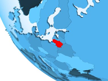 Litvanya kırmızı şeffaf okyanuslar ile mavi siyasi dünya üzerinde vurgulanır. 3D çizim.