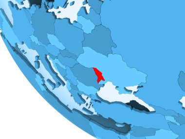 Moldova kırmızı şeffaf okyanuslar ile mavi siyasi dünya üzerinde vurgulanır. 3D çizim.