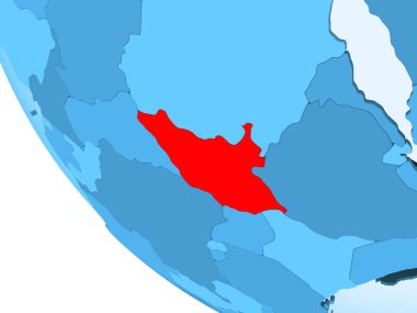 Güney Sudan kırmızı şeffaf okyanuslar ile mavi siyasi dünya üzerinde vurgulanır. 3D çizim.