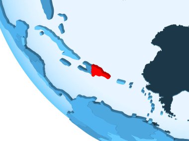 Dominik Cumhuriyeti kırmızı şeffaf okyanuslar ile mavi siyasi dünya üzerinde vurgulanır. 3D çizim.