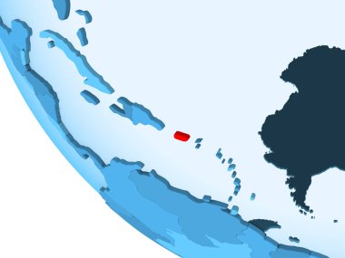 Porto Riko kırmızı şeffaf okyanuslar ile mavi siyasi dünya üzerinde vurgulanır. 3D çizim.