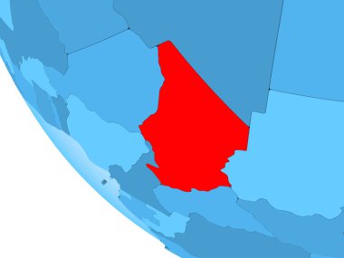 Chad kırmızı şeffaf okyanuslar ile mavi siyasi dünya üzerinde vurgulanır. 3D çizim.