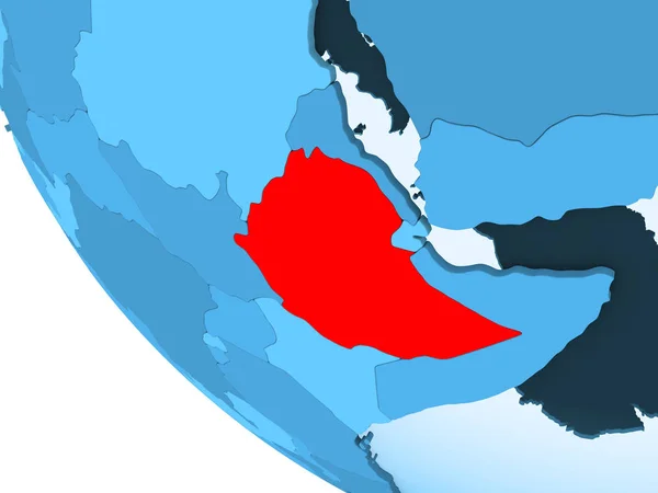 Etiopia Evidenziato Rosso Sul Globo Politico Blu Con Oceani Trasparenti — Foto Stock