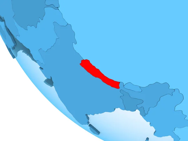 尼泊尔以红色在蓝色的政治地球上突出显示了透明的海洋 — 图库照片