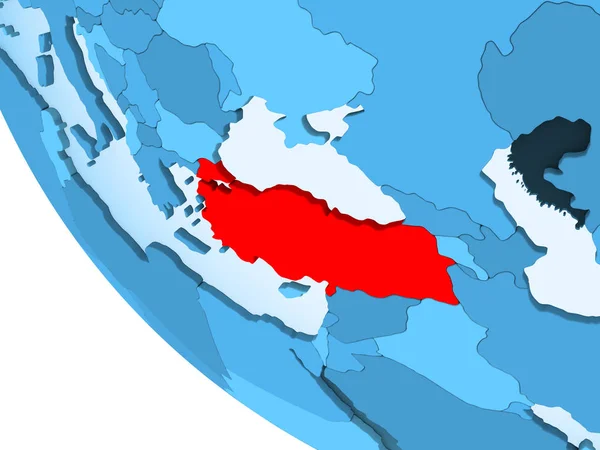 Турция Выделена Красным Голубом Политическом Глобусе Прозрачными Океанами Иллюстрация — стоковое фото