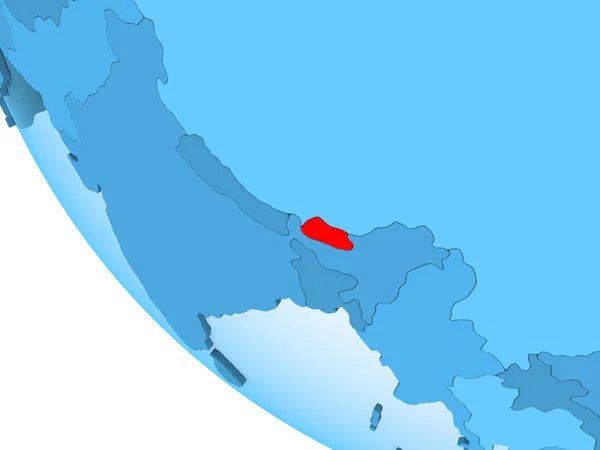 不丹以红色在蓝色政治地球上以透明的海洋突出显示 — 图库照片