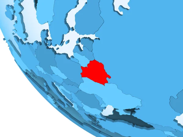 Białoruś Zaznaczone Czerwono Niebieski Globus Polityczny Przezroczystym Oceanów Ilustracja — Zdjęcie stockowe