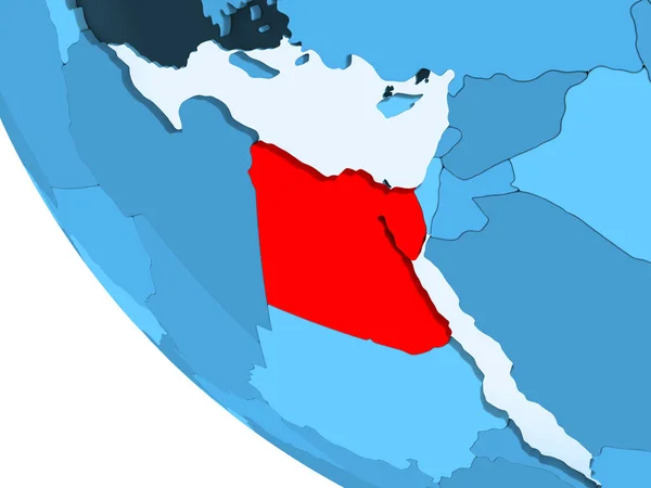 埃及以红色在蓝色政治地球上突出显示了透明的海洋 — 图库照片