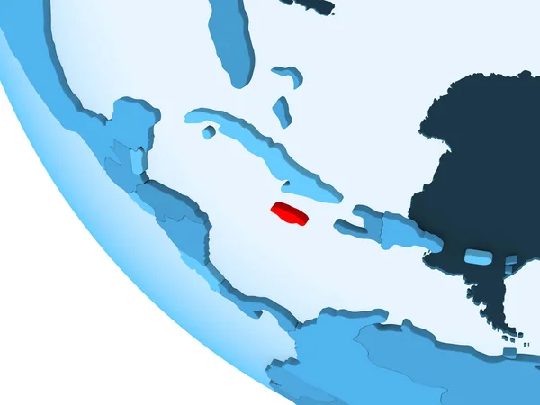 Jamaica Kék Politikai Földgömb Átlátható Óceánok Pirossal Illusztráció — Stock Fotó