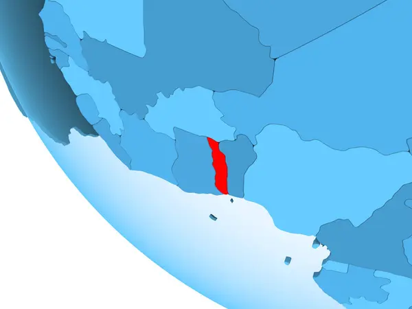 Togo Zaznaczone Czerwono Niebieski Globus Polityczny Przezroczystym Oceanów Ilustracja — Zdjęcie stockowe