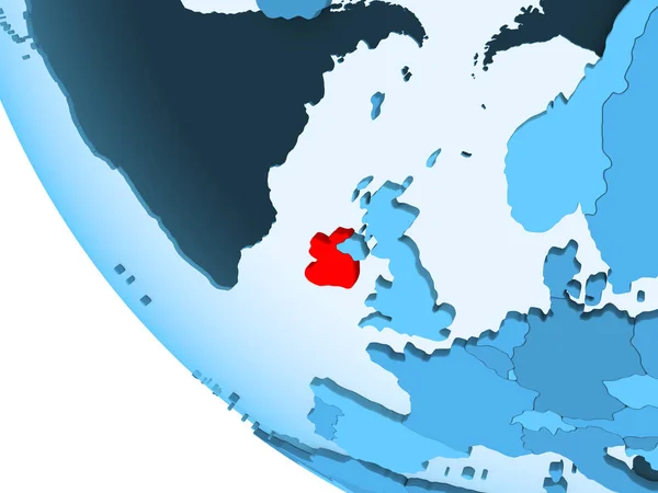 Irlandia Zaznaczone Czerwono Niebieski Globus Polityczny Przezroczystym Oceanów Ilustracja — Zdjęcie stockowe
