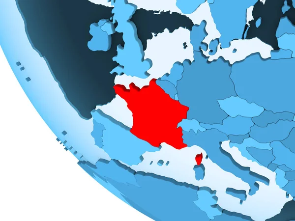 Francja Jest Zaznaczone Czerwono Niebieski Globus Polityczny Przezroczystym Oceanów Ilustracja — Zdjęcie stockowe