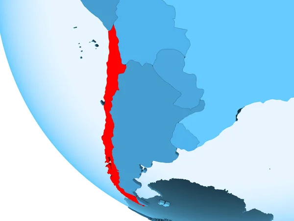 チリは 透明な海と青い政治世界の赤で強調表示されます イラストレーション — ストック写真