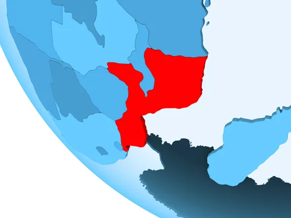 Μοζαμβίκη Επισημαίνονται Κόκκινο Χρώμα Μπλε Πολιτικό Πλανήτη Διαφανή Ωκεανούς Απεικόνιση — Φωτογραφία Αρχείου