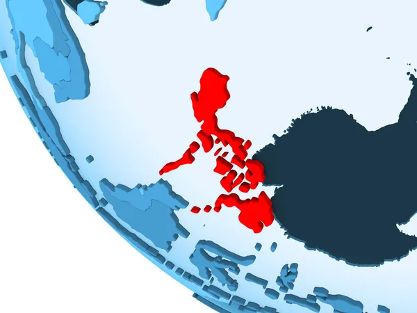 Φιλιππίνες Επισημαίνονται Κόκκινο Χρώμα Μπλε Πολιτικό Πλανήτη Διαφανή Ωκεανούς Απεικόνιση — Φωτογραφία Αρχείου